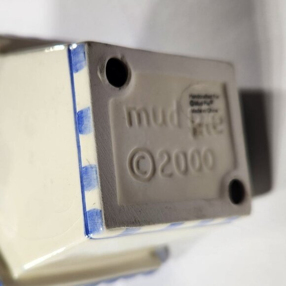 Vintage Mudpie Birdhouse Handpainted Flowers Bee blue yellow cottagecore spring - Picture 6 of 6